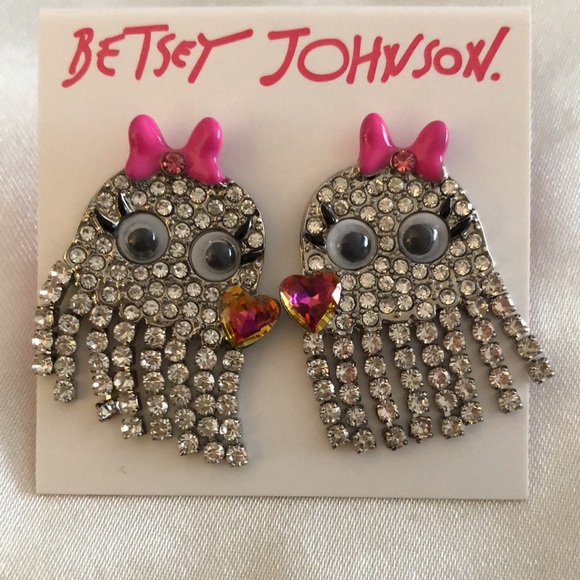 Betsey Johnson Silver Tone Rich Witch Ghost Girl Fringe Drop Earrings NWT - Picture 9 of 12